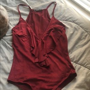 RUFFLE VELVET BODY SUIT